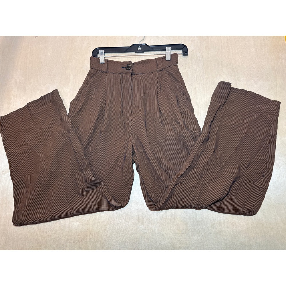 Vintage Emanuel Ungaro Striped Pleated Wide Leg Pants Trousers Brown Tan 4/38